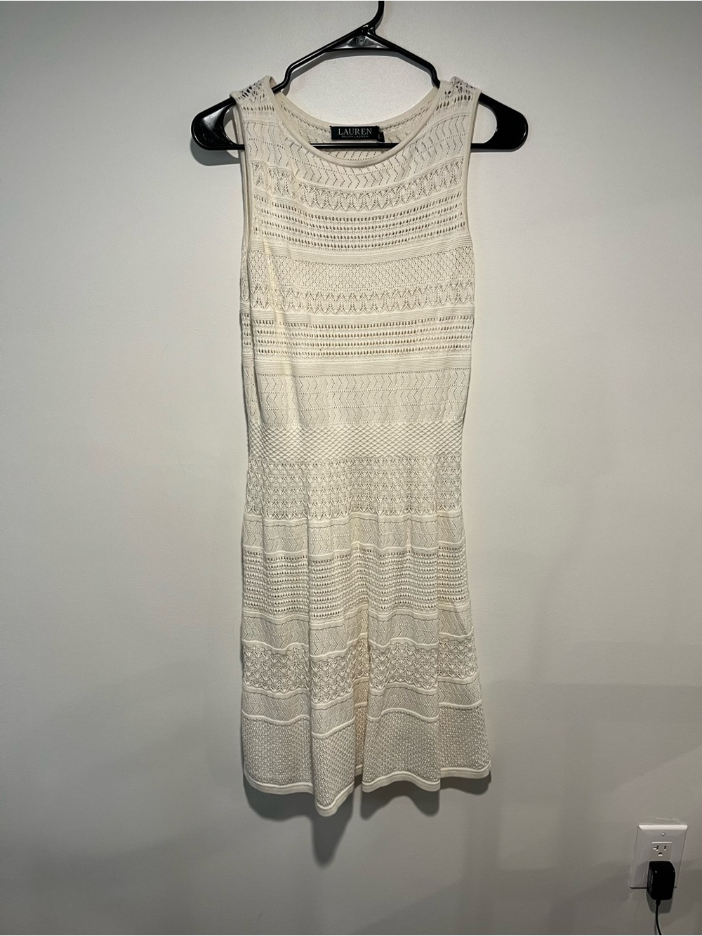 Ralph Lauren Cream Knit Sleeveless Fit-and-Flare Mini Dress